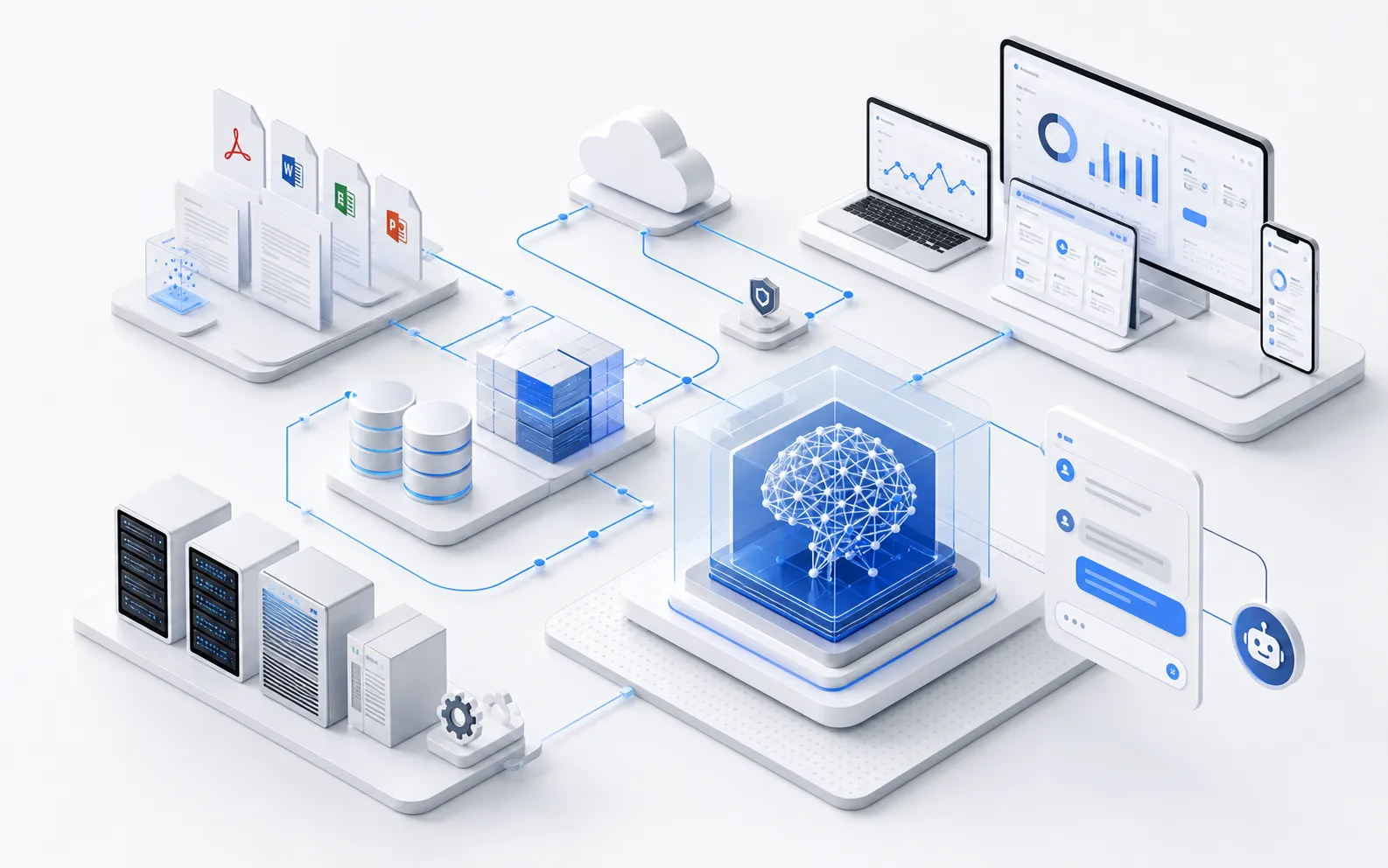 定制 SaaS 与企业 AI 架构视觉图